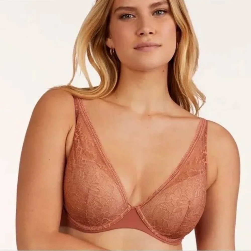 Thirdlove Graphic Lace Plunge Bra 34D Coral